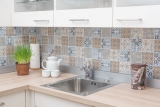 Retro vintage mosaico backsplash cucina backsplash ceramica crema blu arancio grigio opaco MOS22B-1406_f | 10 mosaico tappetini