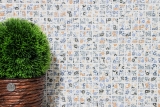 Piastrelle a mosaico retro vintage in ceramica bianca fiori colorati backsplash muro MOS18C-1401_f | 10 tappetini a mosaico