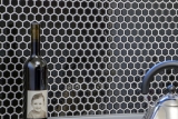 Piastrelle di mosaico ceramica esagono nero lucido piastrelle da parete bagno MOS11A-0302_f | 10 tappetini a mosaico