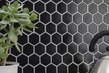 Piastrelle di mosaico ceramica esagono nero lucido backsplash cucina muro MOS11B-0302_f | 10 mosaico tappetini