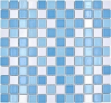 Mosaico piscina piastrella ceramica blu bianco lucido cucina splashback MOS18-0407_f