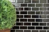 Piastrella a mosaico in ceramica mattone nero lucido per cucina MOS24-4BG_f