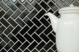 Piastrella a mosaico in ceramica a spina di pesce nera lucida MOS24-CHB6BG_f