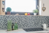 Piastrella di mosaico retrò vintage Mosaico di vetro bianco traslucido Cristallo ottico nero MOS88-8OP5_f | 10 tappetini di mosaico