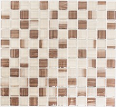 Mosaico traslucido beige striato Mosaico di vetro cristallo beige striato MOS74-1209_f | 10 tappetini di mosaico