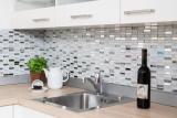 Piastrella di mosaico Aste traslucide in acciaio inox bianco Mosaico di vetro Acciaio cristallo bianco MOS87-0102_f | 10 tappetini di mosaico