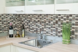 Piastrella di mosaico Composito traslucido Alluminio beige marrone argento nero Rettangolo Mosaico di vetro Cristallo Pietra artificiale Alu EP beige marrone MOS87-SM48_f