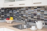 Piastrella di mosaico Composito traslucido Acciaio inox grigio argento nero Rettangolo Mosaico di vetro Cristallo Pietra artificiale Acciaio EP nero MOS87-58X_f