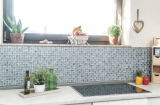 Piastrella di mosaico Traslucido blu nero Mosaico di vetro Cristallo Resina ottica blu nero argento MOS83-CB07_f